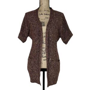 Ponsesa Cardigan Size S Open Front Short Sleeve Multi Colored Sweater Pockets